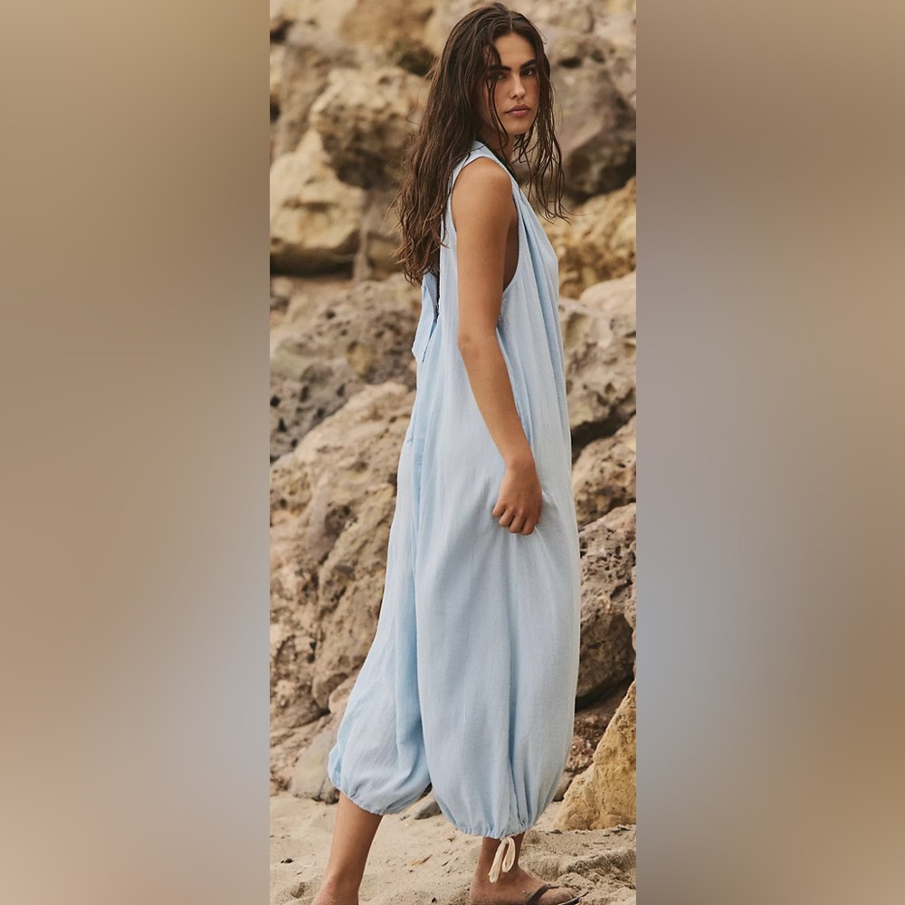 Free People Nautical Notions Jumpsuit sky blue size small will fit s-xl - Picture 4 of 9